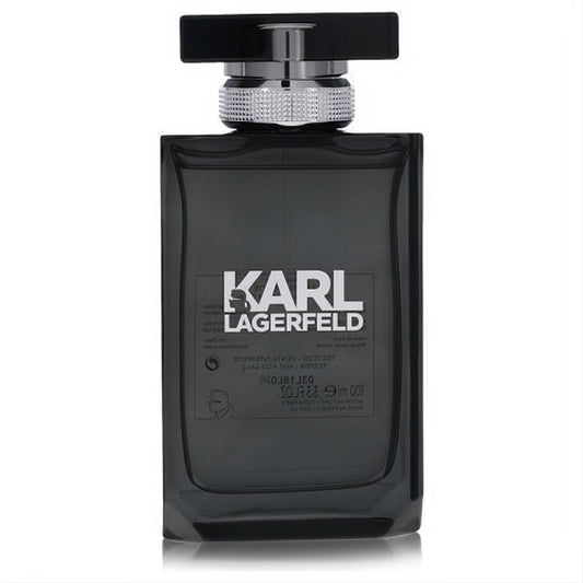 Bold Karl Lagerfeld men's Eau De Toilette, a sophisticated dark grey glass bottle with a sleek silver-accented black cap.