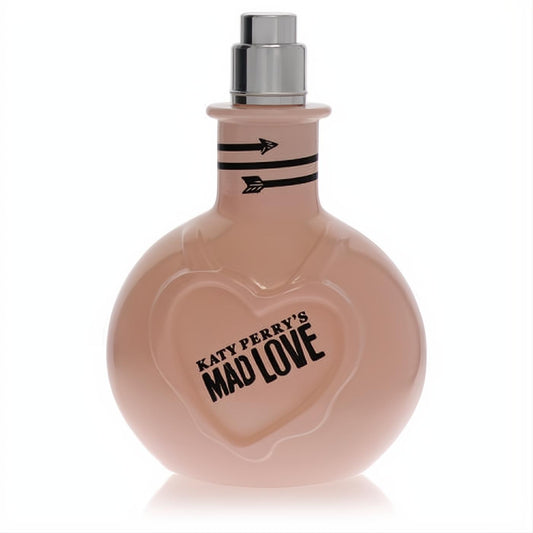 Katy Perry Mad Love Eau De Parfum in a charming pink bottle with an embossed heart and Cupid's arrow design.