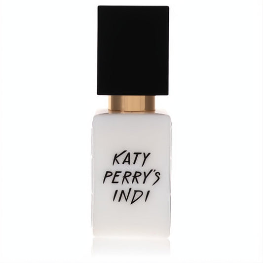Katy Perry's Indi .33 oz mini EDP spray. Chic frosted white bottle, bold black cap, and luxurious gold band.