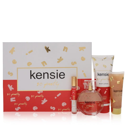 Kensie So Pretty by Kensie - Gift Set -- 3.4 oz Eau De Parfum Spray + .34 oz Mini EDP Spray + 2.5 oz Body Glow Oil + 6.8 oz Body Lotion