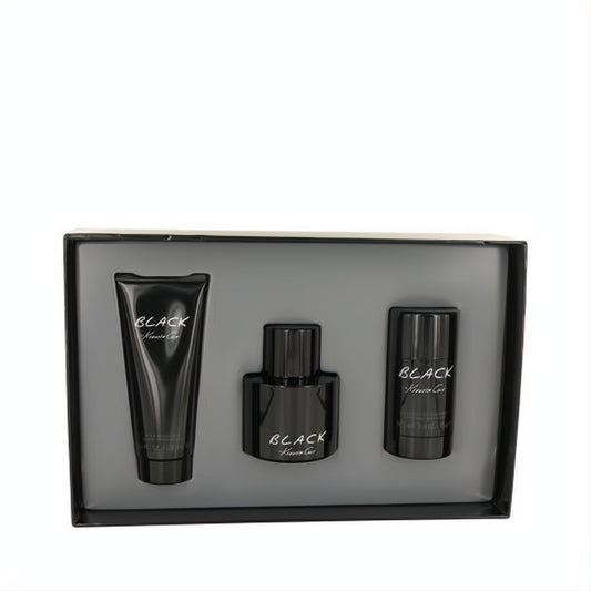 Sophisticated Kenneth Cole Black men's fragrance gift set: black EDT spray, after shave balm, and deodorant stick in a sleek display box.