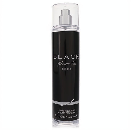 Kenneth Cole Black for Her 8 oz body mist. Chic black bottle, clear cap, and silver sprayer for a captivating fragrance.