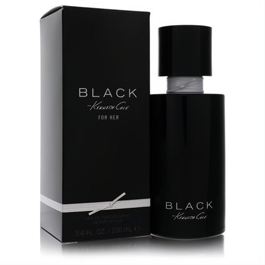 Elegant Kenneth Cole Black 3.4 oz Eau De Parfum for women. Sleek black bottle and box with signature silver details.