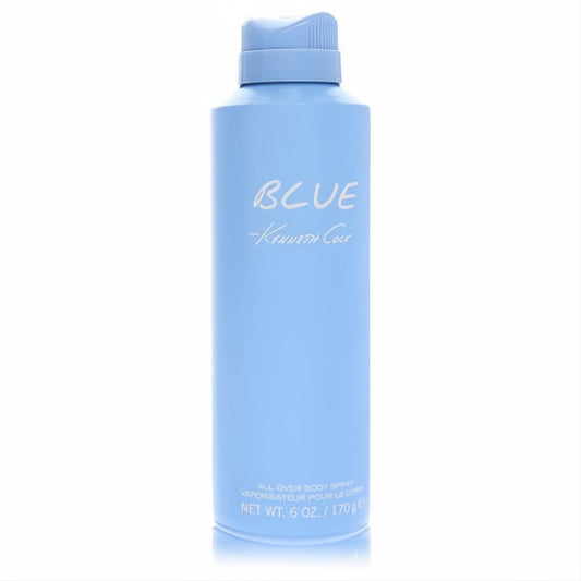 Sleek light blue Kenneth Cole Blue 6 oz men's body spray bottle with white text, perfect for summer.