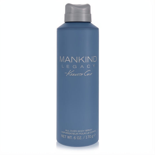 Kenneth Cole Mankind Legacy 6 oz men's body spray. Sleek matte blue can with a modern silver cap for a lasting fresh scent.