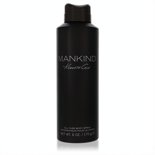 Kenneth Cole Mankind 6 oz matte black body spray. Sleek, modern bottle with bold white branding for men.