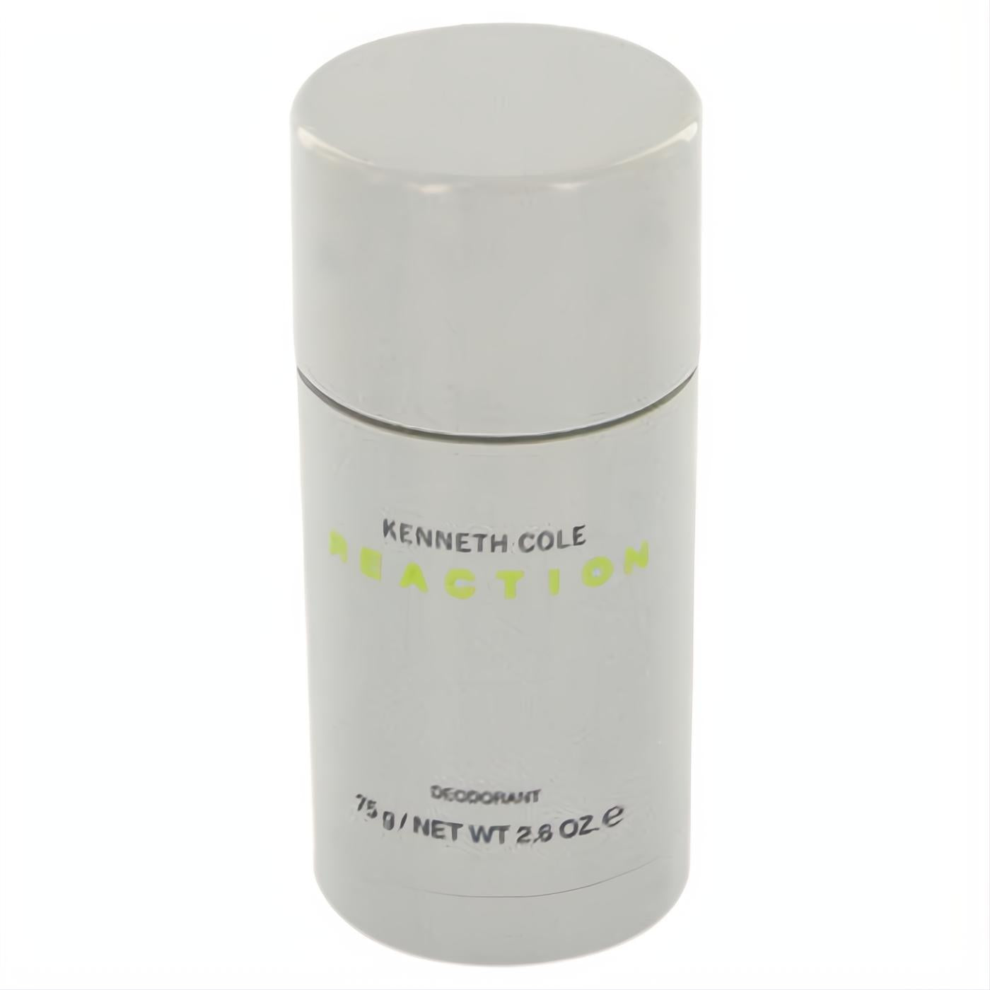 Sleek Kenneth Cole Reaction men's deodorant stick, 2.6 oz. Features a modern light grey container with vibrant green branding.