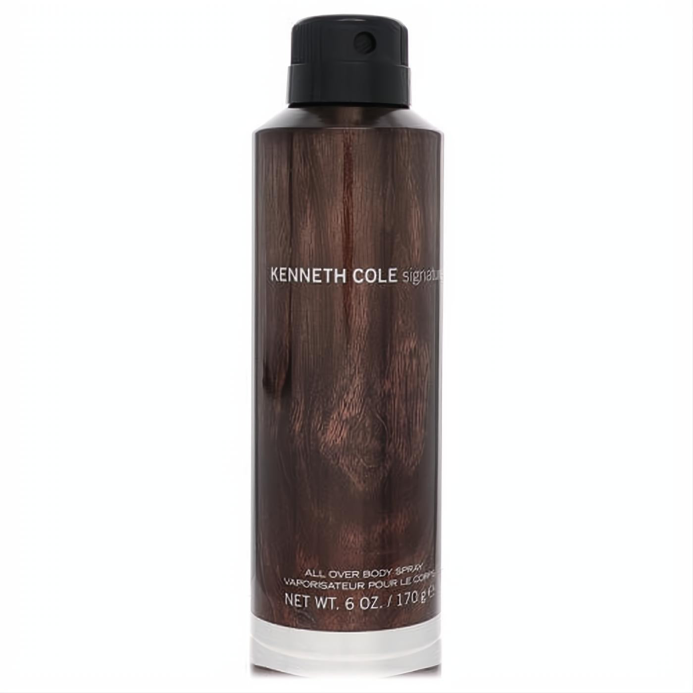 Kenneth Cole Signature 6 oz men's body spray. Sleek dark brown can with a unique wood-grain finish and black cap.