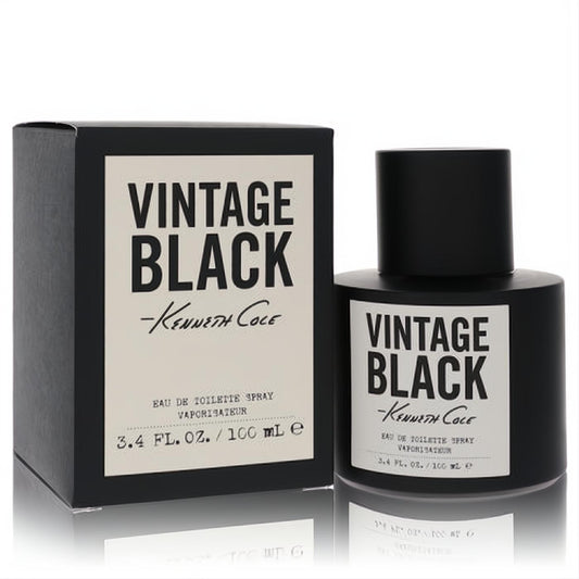 Kenneth Cole Vintage Black 3.4 oz men's EDT spray. Sleek matte black bottle and box with bold cream labels.