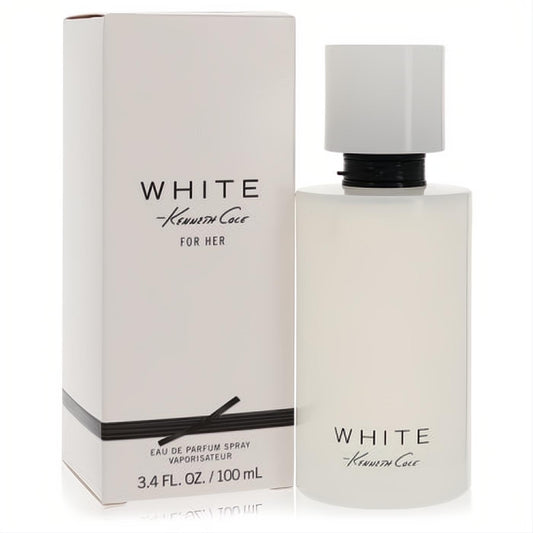 Kenneth Cole White 3.4 oz Eau De Parfum for her. Elegant frosted white bottle with a sleek cap and matching minimalist box.