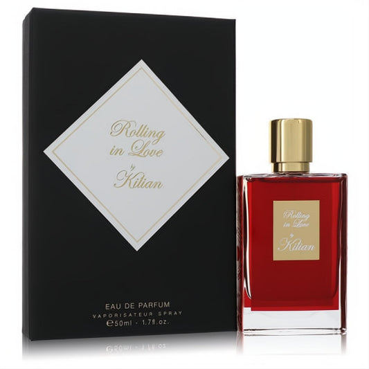 Kilian Rolling In Love 1.7 oz unisex EDP. Rich red bottle, gold cap, and elegant black box.