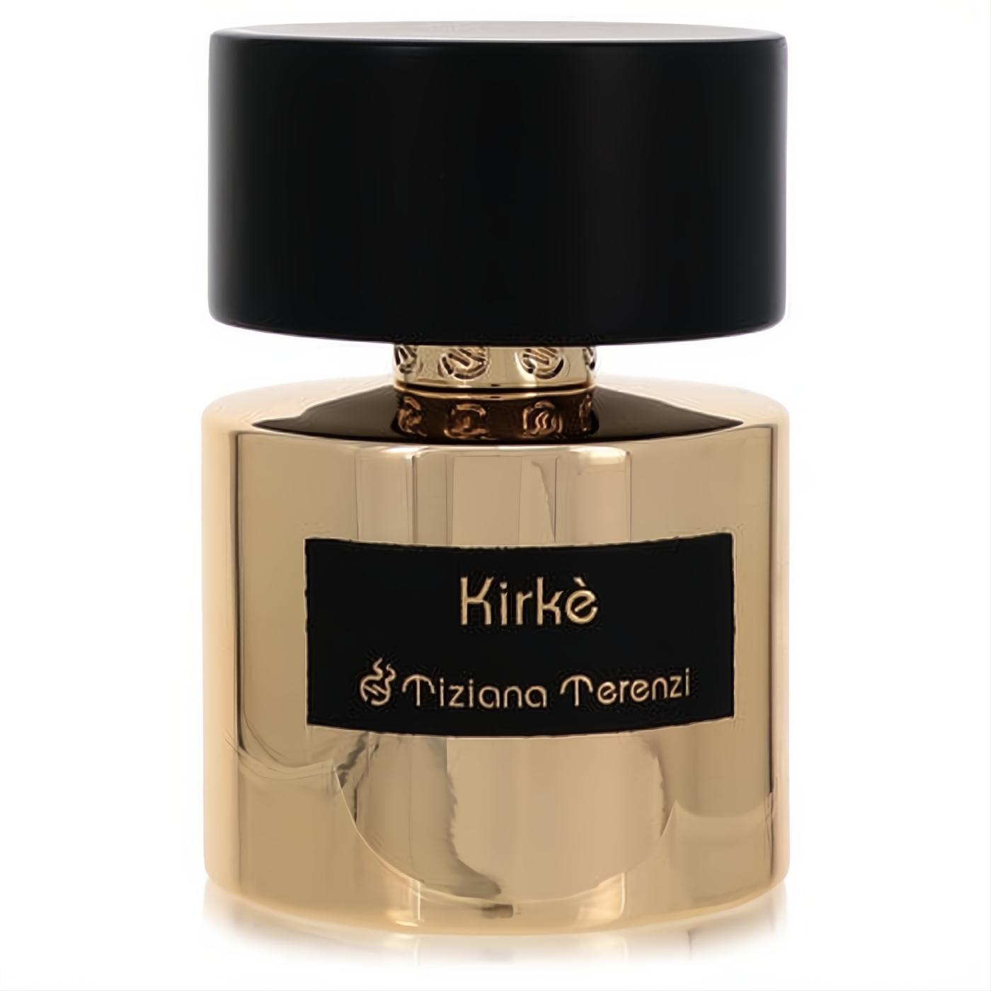 Discover Kirke by Tiziana Terenzi: a luxurious gold perfume bottle with a sophisticated black cap.