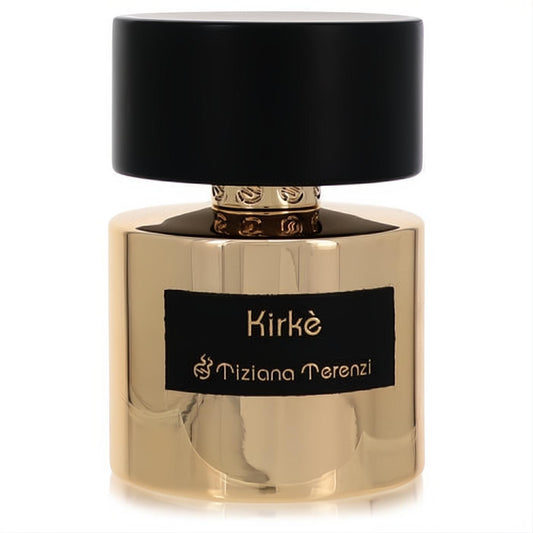 Discover Kirke by Tiziana Terenzi: a luxurious gold perfume bottle with a sophisticated black cap.