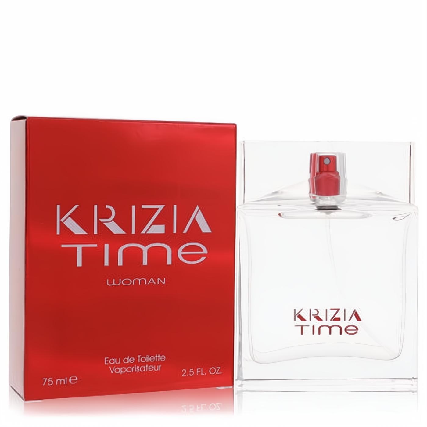 Discover Krizia Time 2.5 oz Eau De Toilette. Clear geometric bottle with red spray, paired with its striking red branded box.