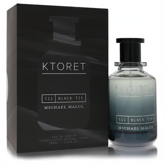 Ktoret 511 Black Tie by Michael Malul 3.4 oz men's EDP. Elegant black box, sleek gradient glass bottle.