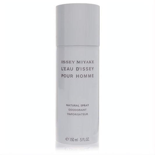 Issey Miyake L'Eau D'Issey Pour Homme 5 oz natural deodorant spray. Sleek matte grey cylindrical bottle for lasting freshness.