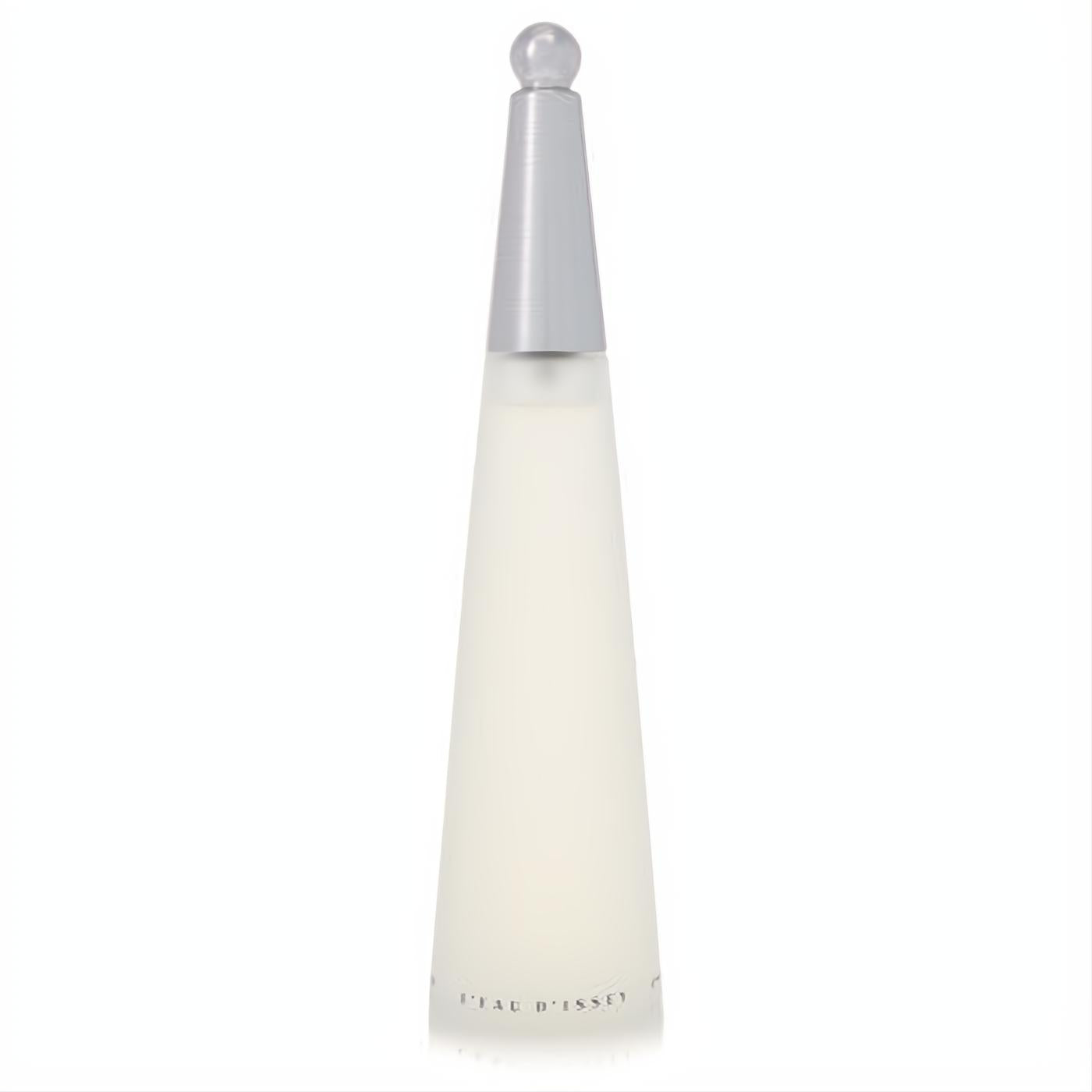 Experience L'EAU D'ISSEY 3.4 oz women's perfume in its elegant tapered glass bottle with a sleek silver cap.