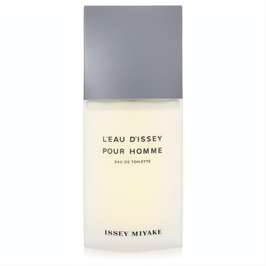 Issey Miyake L'Eau D'Issey Pour Homme Eau De Toilette. Modern frosted glass bottle with a sleek gray cap for men.