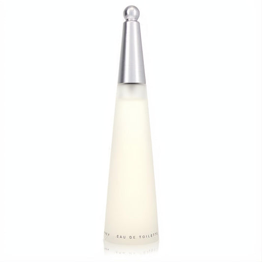Elevate your senses with L'EAU D'ISSEY Issey Miyake 3.3 oz EDT. Frosted white glass, sleek silver cap. Aquatic floral fragrance.