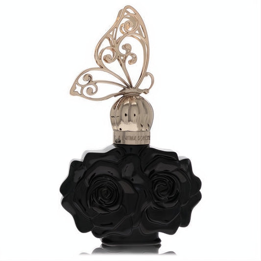 Anna Sui La Nuit De Boheme perfume: glossy black rose bottle with an intricate gold butterfly cap.