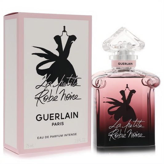 Guerlain La Petite Robe Noire Intense 2.5 oz women's EDP spray. Chic pink-to-black bottle with iconic dress silhouette and matching box.