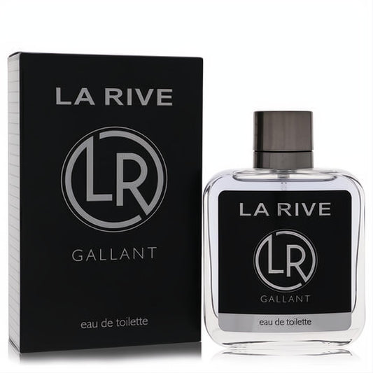 La Rive Gallant men's eau de toilette in a sleek black box and clear glass bottle with striking silver branding.