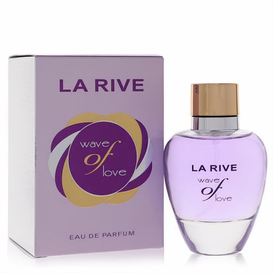 La Rive Wave of Love 3 oz women's Eau De Parfum. Elegant purple bottle with gold cap and matching decorative box.