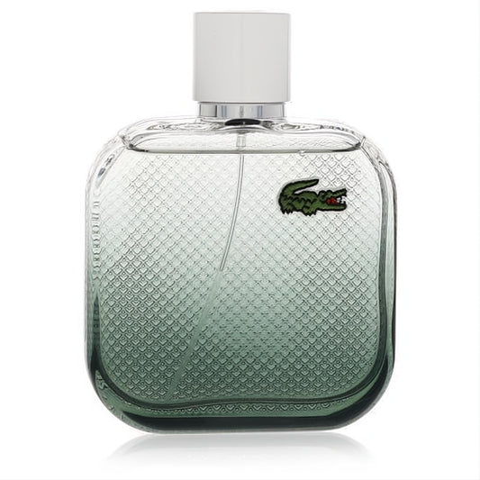 Lacoste L.12.12 Blanc Eau Intense men's EDT. Clear to deep green bottle, iconic crocodile texture, white cap.