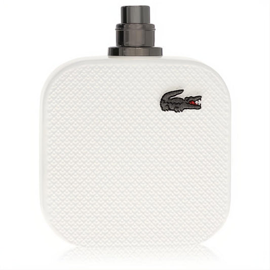 Lacoste L.12.12 Blanc men's fragrance. Crisp white textured bottle with iconic black crocodile logo.