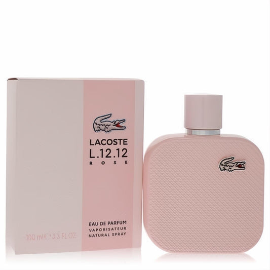 Lacoste L.12.12 Rose Eau De Parfum 3.3 oz spray. Chic blush pink bottle with signature pique texture and matching box.