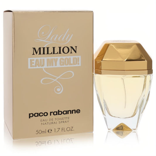 Paco Rabanne Lady Million Eau My Gold! 1.7 oz EDT. Elegant gold faceted diamond bottle with matching gold box.