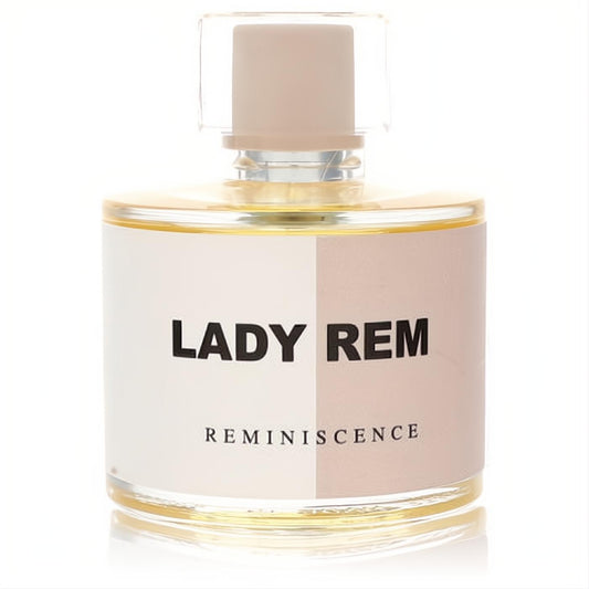 Lady Rem by Reminiscence 3.4 oz EDP Tester. Clear glass bottle, striking white and beige split label, sophisticated design.