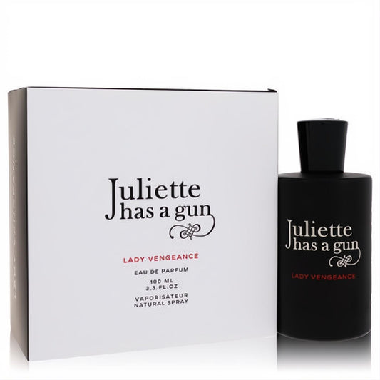 Juliette Has a Gun Lady Vengeance 3.4 oz Eau de Parfum. Matte black bottle and elegant white box.