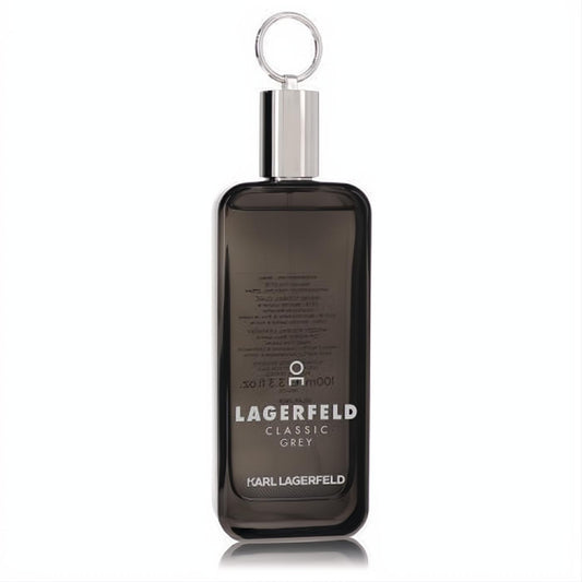 Lagerfeld Classic Grey Eau De Toilette spray for men. Sleek dark grey glass bottle with a unique silver ring cap.