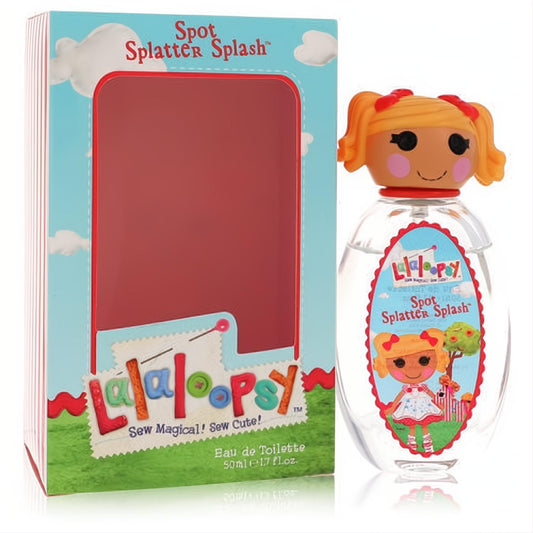 Delightful Lalaloopsy Spot Splatter Splash 1.7 oz perfume. Clear bottle with red pigtail doll cap and vibrant character box.
