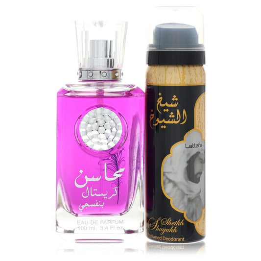 Lattafa Mahasin Crystal Violet by Lattafa - Eau De Parfum Spray With 1.7 Oz Deodorant Spray (Unboxed) 3.4 oz