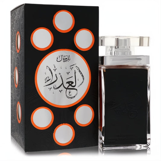 Discover Lattafa Al Azra'a Black 3.4 oz unisex EDP. Striking black box with silver Arabic design, paired with a sleek clear glass bottle.