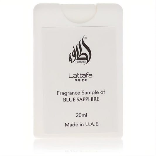 Experience Lattafa Pride Blue Sapphire unisex EDP tester. White 20ml spray bottle with sleek black Lattafa branding.
