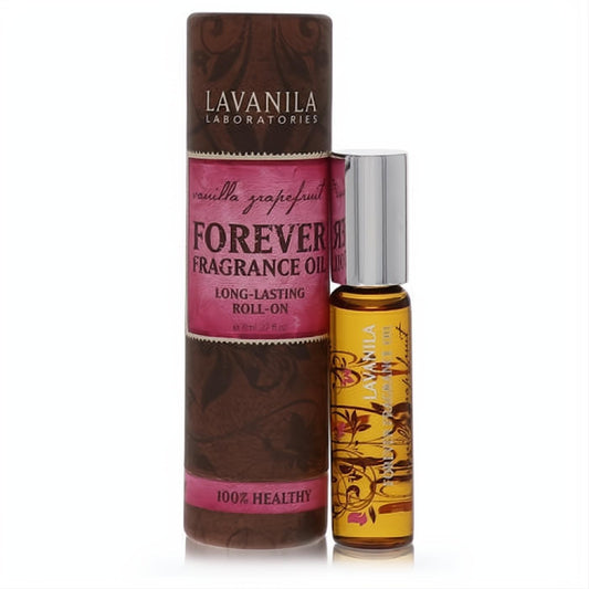 Lavanila Forever Fragrance Oil .27 oz roll-on with golden liquid, silver cap, and elegant brown & pink "Vanilla Grapefruit" long-lasting packaging.