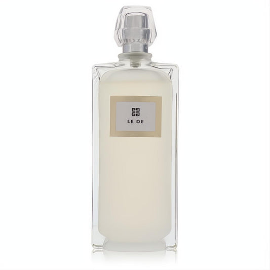 Givenchy Le De 3.4 oz women's fragrance. Sleek clear glass bottle, light liquid, and a luxurious faceted cap.