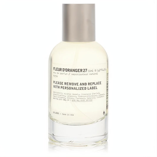 Le Labo Fleur D'oranger 27 EDP 1.7 oz in its iconic clear glass bottle with a sleek silver cap.