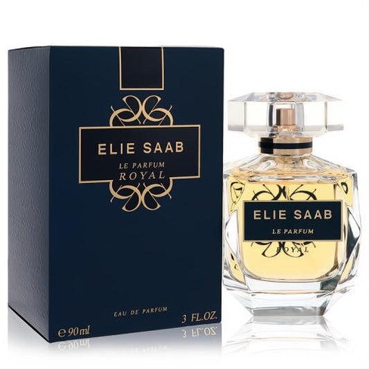 Luxurious Elie Saab Le Parfum Royal 3 oz EDP for women. Dark blue box, elegant clear bottle, gold label & faceted cap.