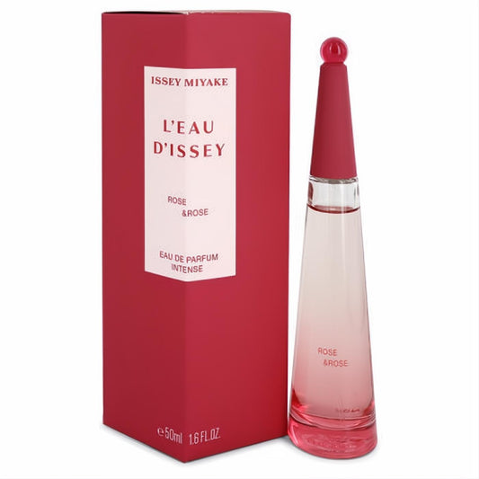 Issey Miyake L'eau D'issey Rose & Rose 1.6 oz women's EDP Intense. Chic pink tapered bottle with matching rose-red box.