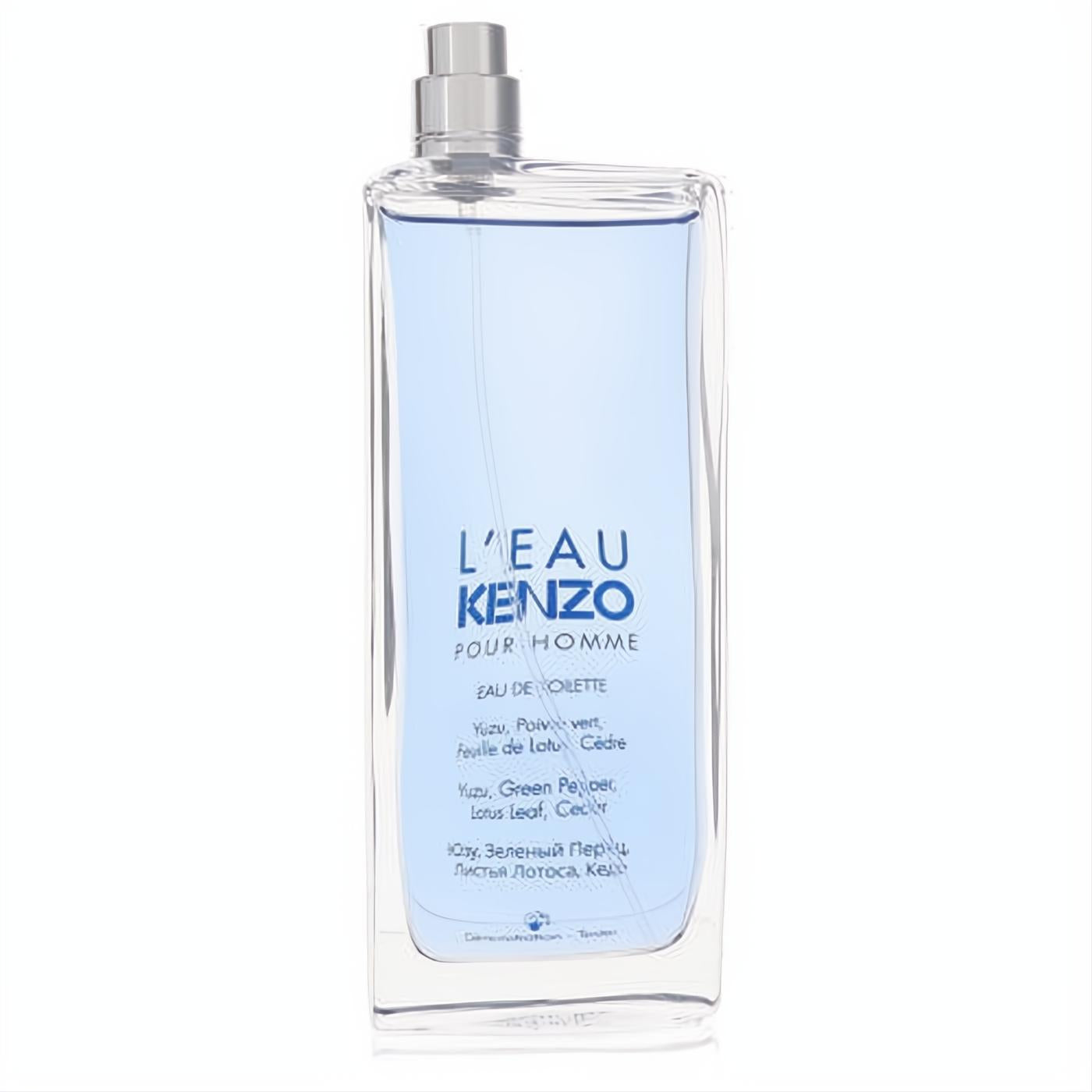 L'eau Kenzo Pour Homme EDT. Modern clear glass bottle, refreshing blue fragrance, sleek silver sprayer. Invigorating men's scent.