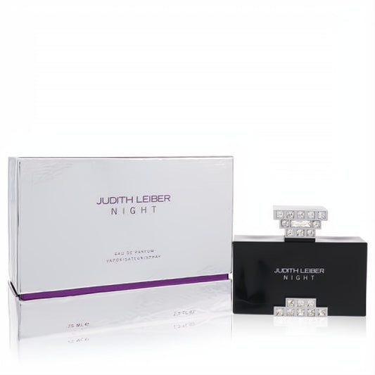 Stunning Leiber Night 2.5 oz Eau De Parfum in a luxurious black bottle with dazzling crystal cap and elegant silver box.