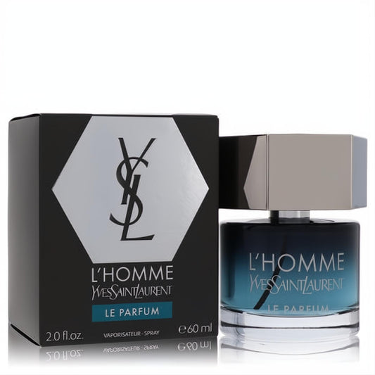 Elevate your style with L'homme Le Parfum by YSL. A 2oz gradient blue bottle, sleek silver cap, and sophisticated black YSL box.