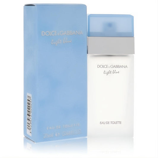 Dolce & Gabbana Light Blue women's .8 oz Eau De Toilette. Fresh, elegant frosted bottle with light blue cap and matching box.