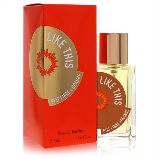 Etat Libre D'Orange Like This 1.6 oz women's perfume: vibrant red box and clear bottle with gold cap, pale yellow liquid, and gold label.