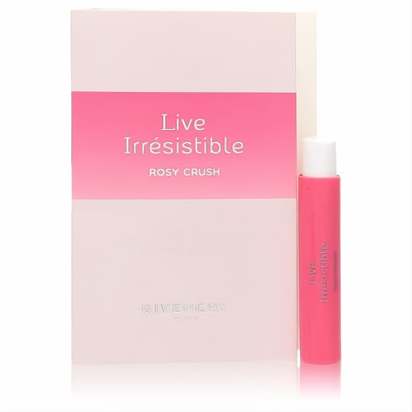 Givenchy Live Irresistible Rosy Crush .03 oz perfume sample. Hot pink vial and elegant light pink branded box.