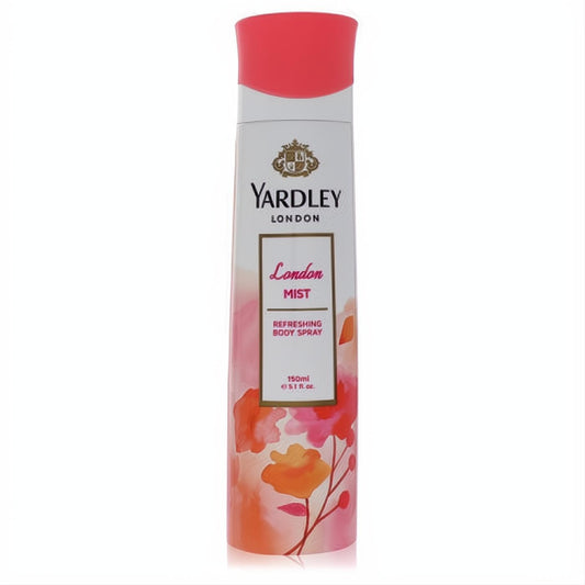 Vibrant Yardley London Mist 5.1 oz refreshing body spray. White can with alluring pink floral design and a chic coral cap.